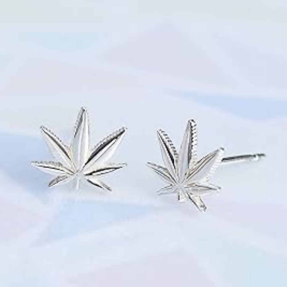 Sterling Silver 925 Leaf Stud Earrings